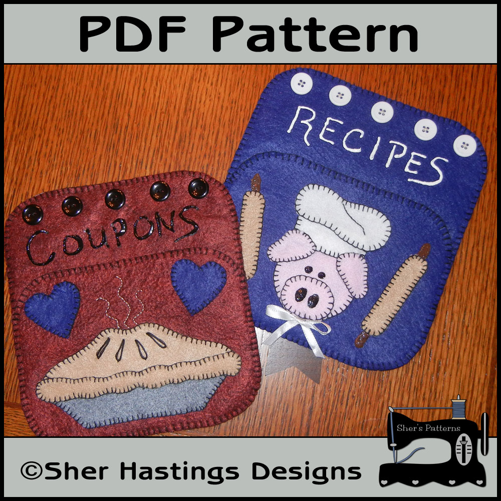 Pdf Pattern For Felt Pocket Organizers - Pig & Pie Coupon / Recipe Holder, Tutorial, Diy