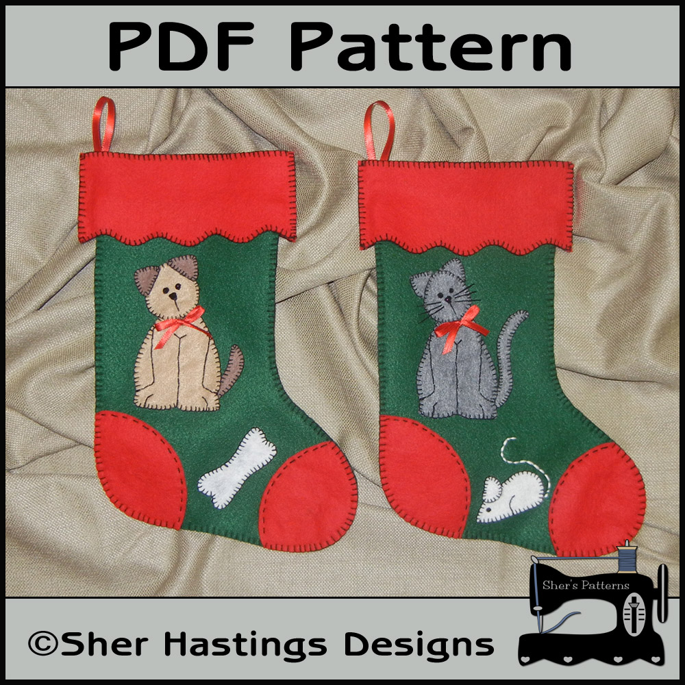 Pdf Christmas Pattern For Felt Pets Stockings - Cat & Dog Christmas Stocking - Tutorial, Diy