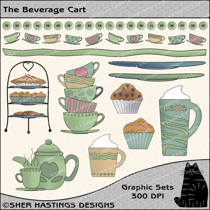The Beverage Cart Graphic And Clipart Set - Digital Scrapbooking Kit